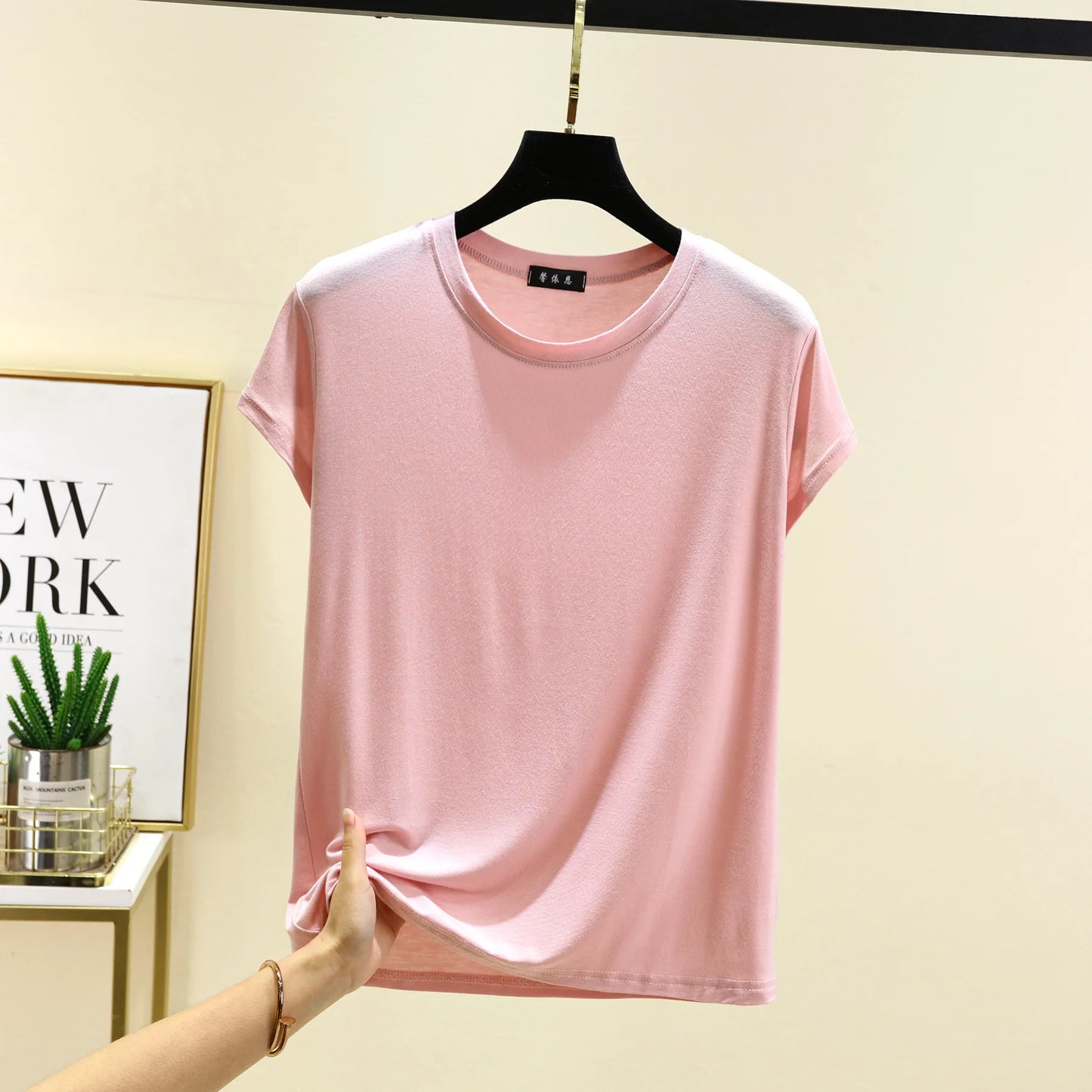 Plus size L to 6XL Modal O-Neck Tshirt Short Sleeves Solid color Slim Fit T-shirts summer women's tee tops all match