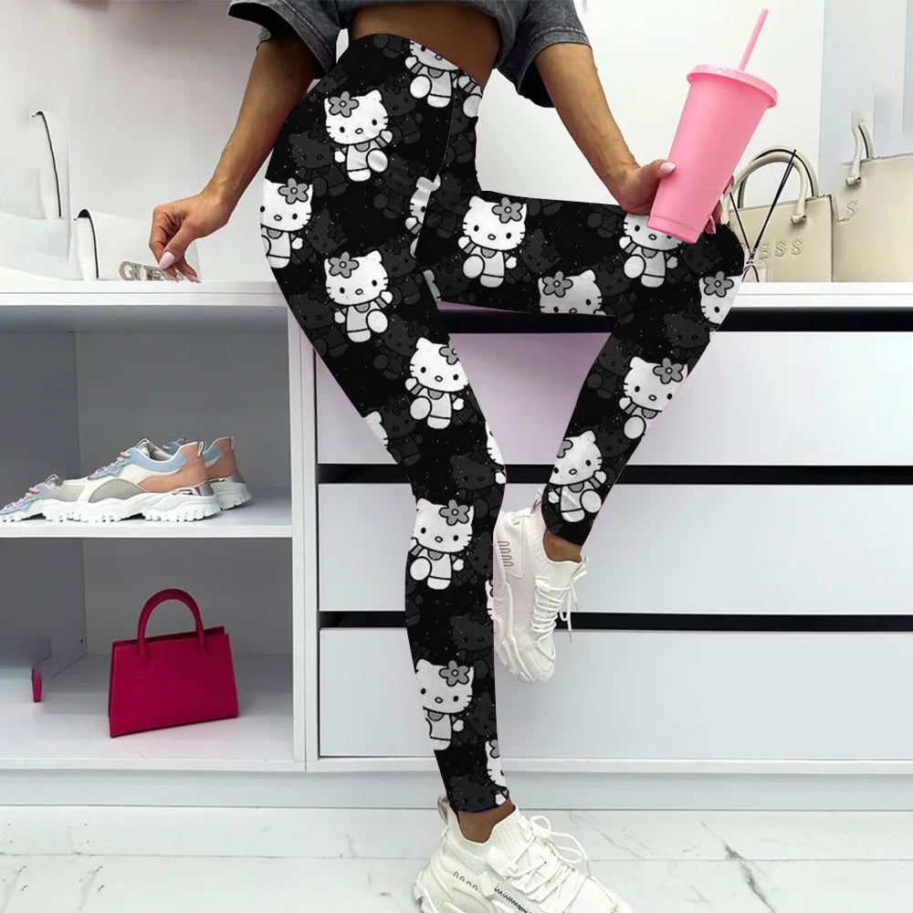Hello Kitty print Yoga Pants Gym Leggings Women Girl Fitness Soft Tights High Waist Elastic Breathable No T Line Sports Pants
