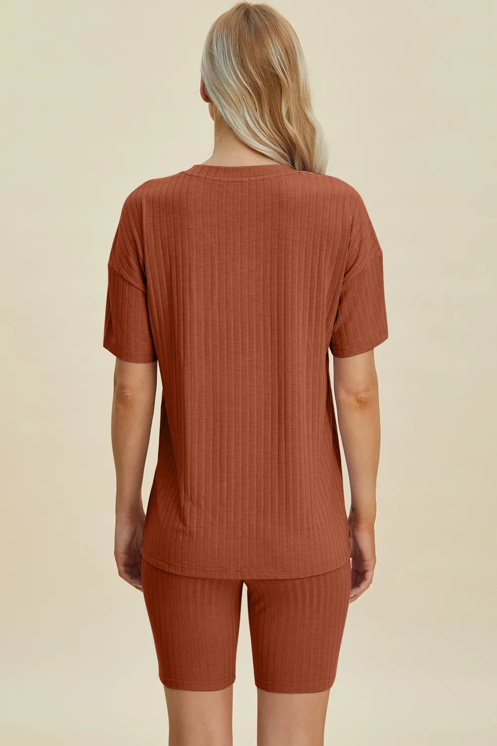 Basic Bae Full Size Ribbed V-Neck Shorts Sleeve Tops and Shorts Sets | Nikki &amp; Co. Boutique