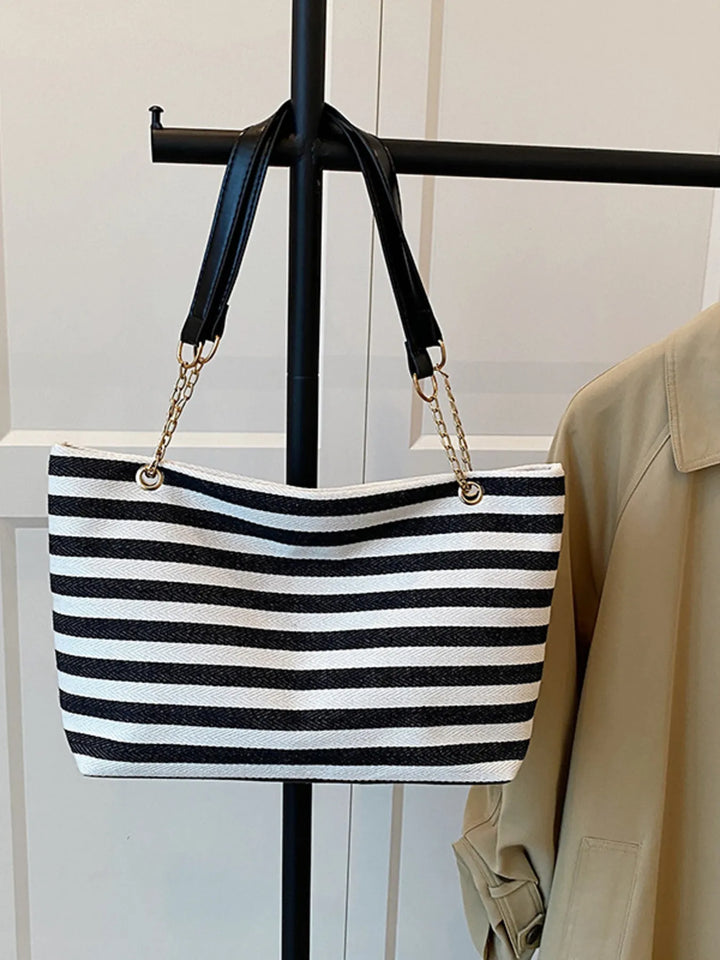 Striped Shoulder Bag with Chain Detail - Nikki &amp; Co. Boutique