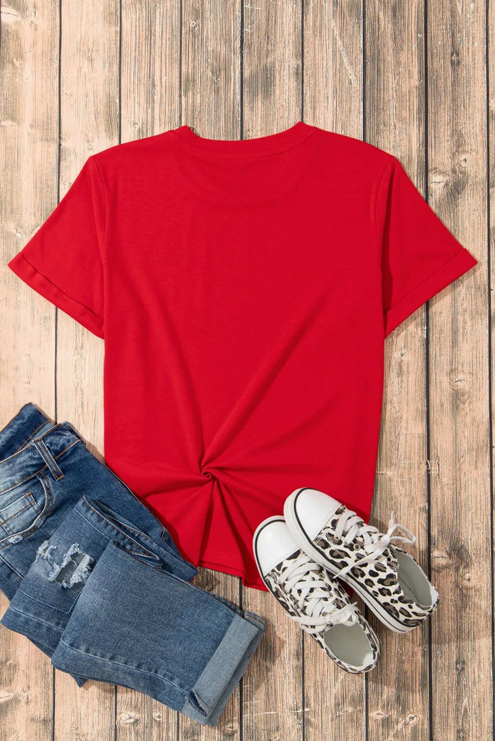 Heart Round Neck Shorts Sleeve T-Shirt - Nikki &amp; Co. Boutique