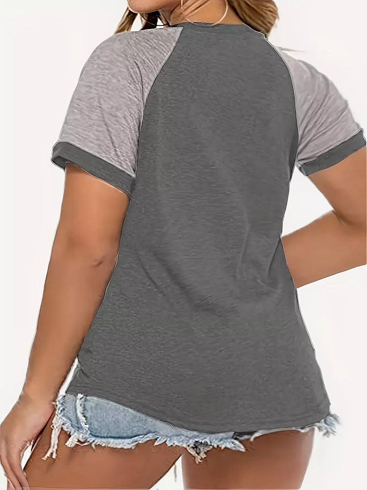 Plus Size Casual Color Block Raglan Sleeve T-Shirt | Nikki &amp; Co. Boutique