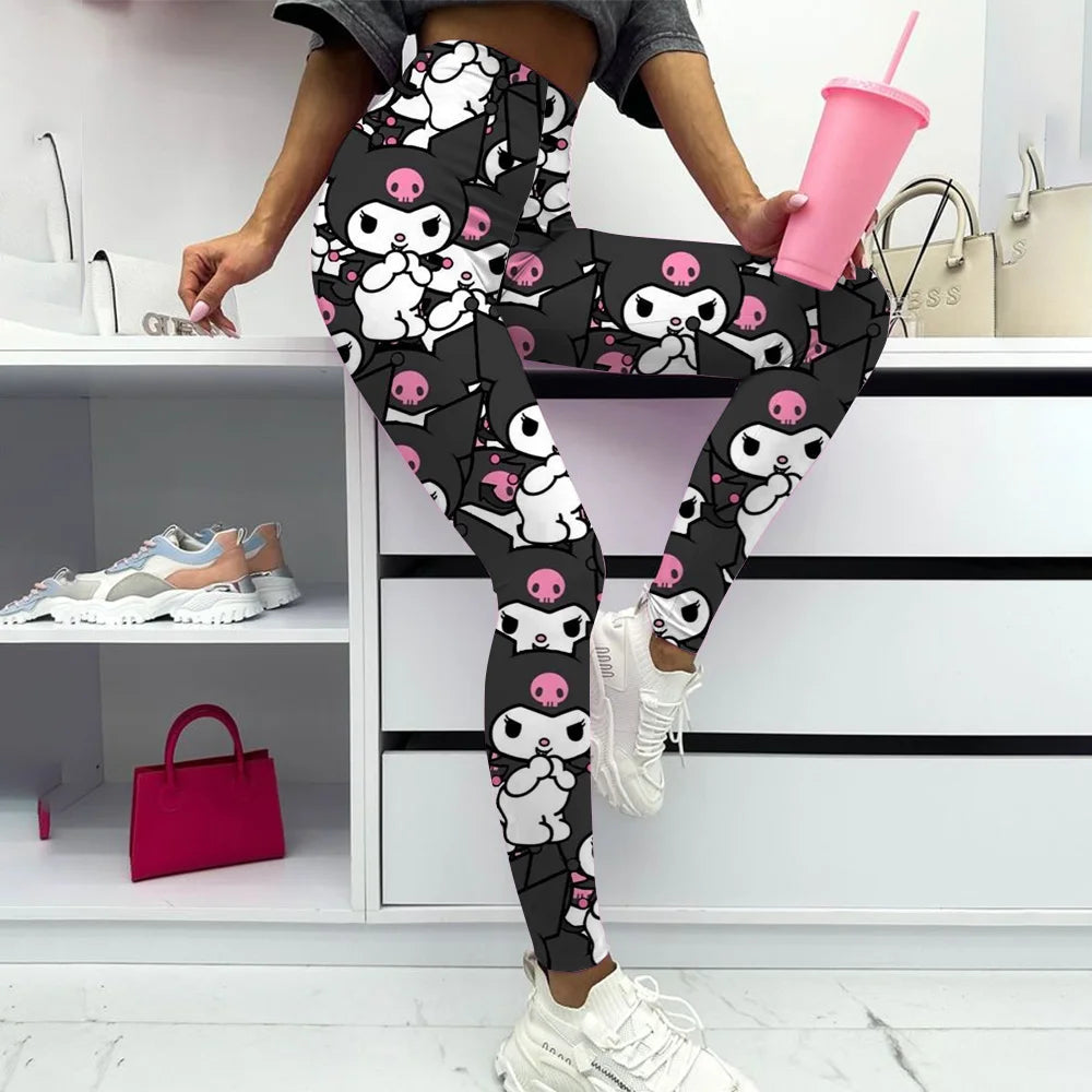 Hello Kitty print Yoga Pants Gym Leggings Women Girl Fitness Soft Tights High Waist Elastic Breathable No T Line Sports Pants