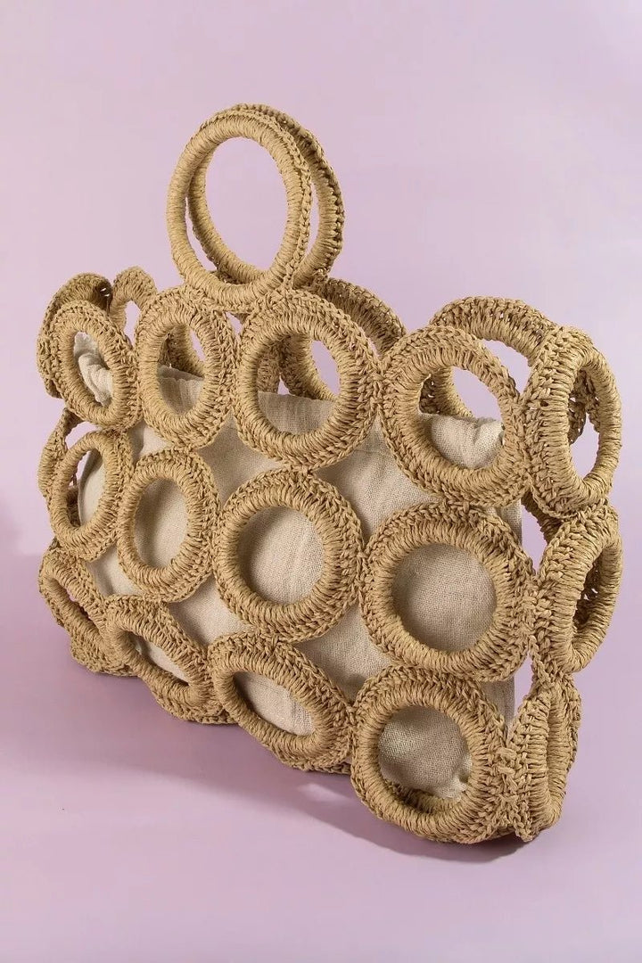 Fame Straw Round Pattern Mesh Handbag - Nikki &amp; Co. Boutique