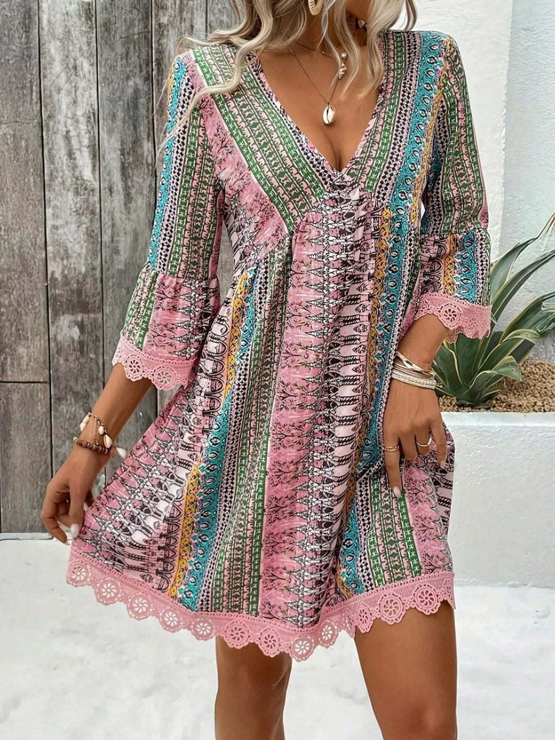 Printed V - Neck A - Line Dress - Nikki &amp; Co. Boutique