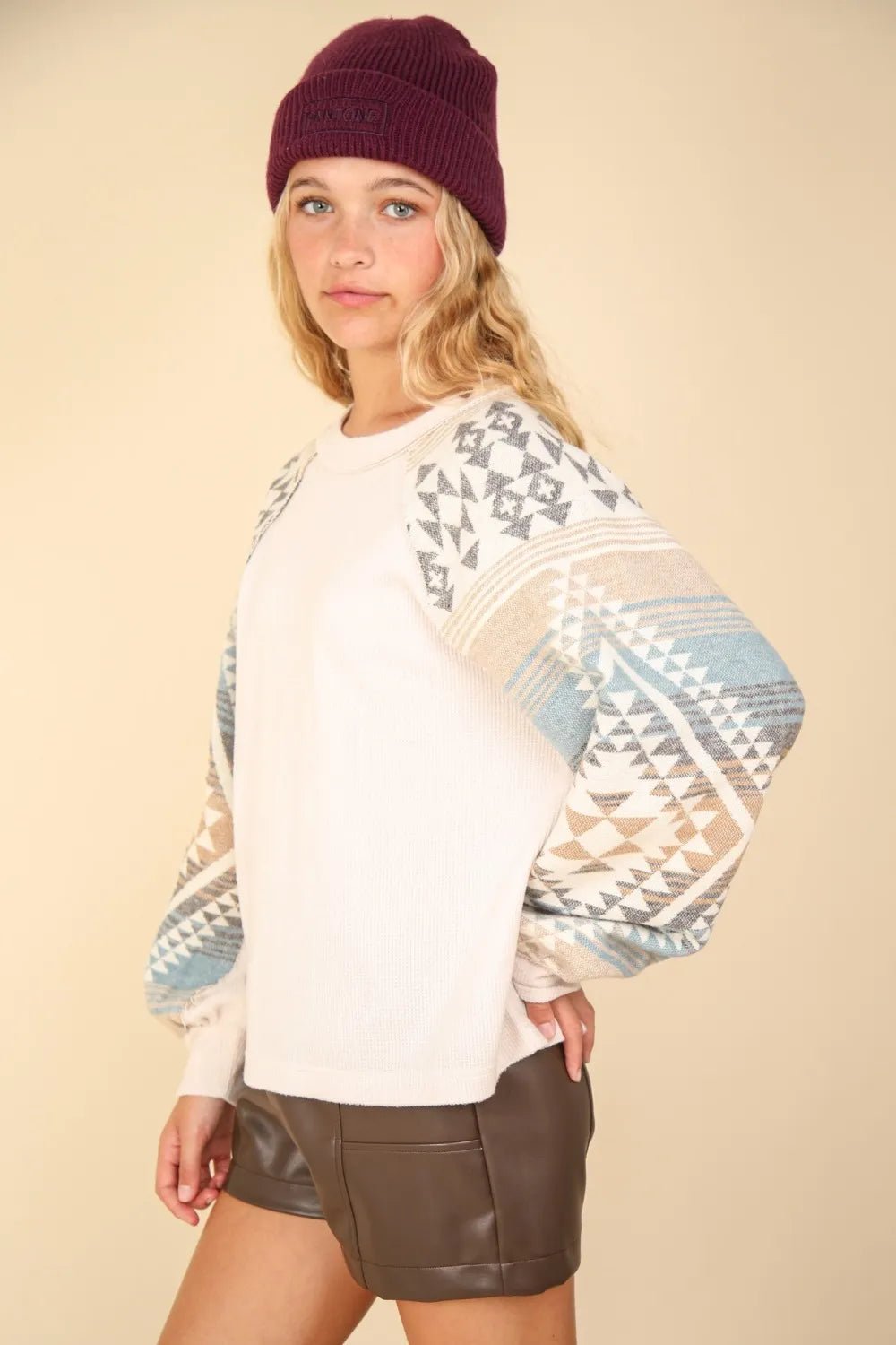 VERY J Printed Long Sleeve Round Neck Knit Top - Nikki &amp; Co. Boutique