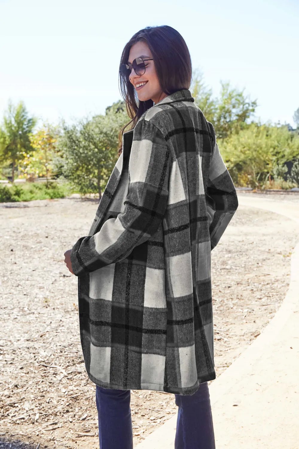 Double Take Full Size Plaid Button Up Lapel Collar Coat - Nikki &amp; Co. Boutique