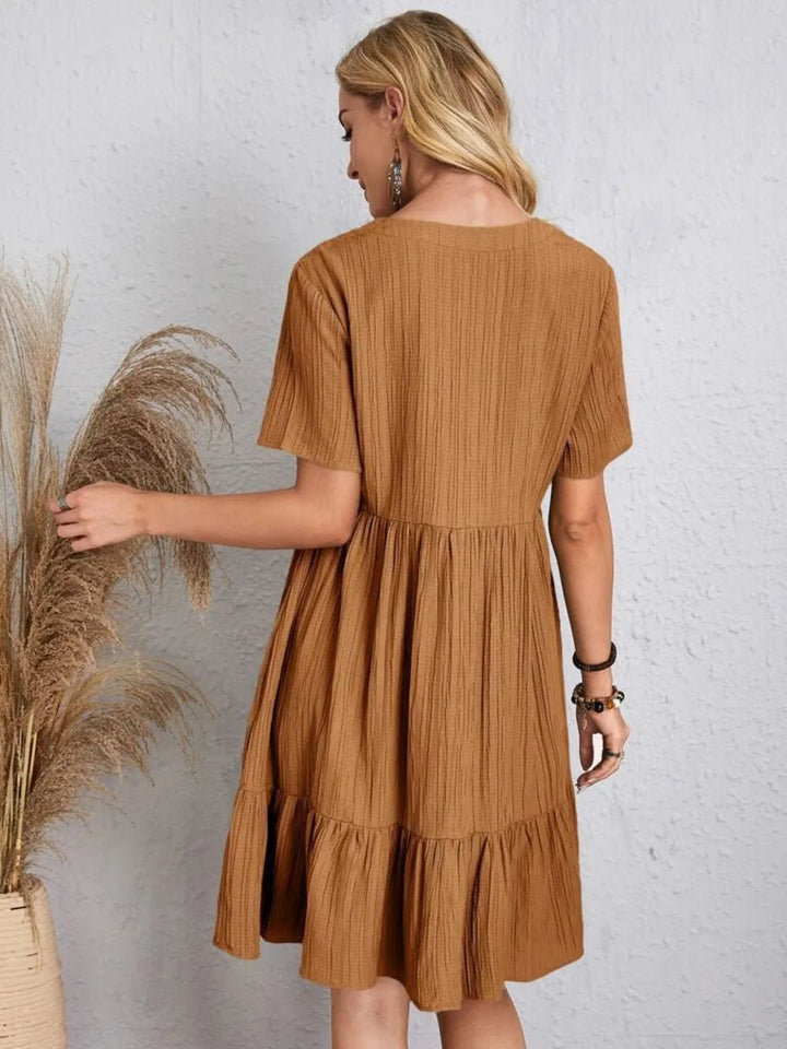Full Size V-Neck Shorts Sleeve Dress | Nikki &amp; Co. Boutique