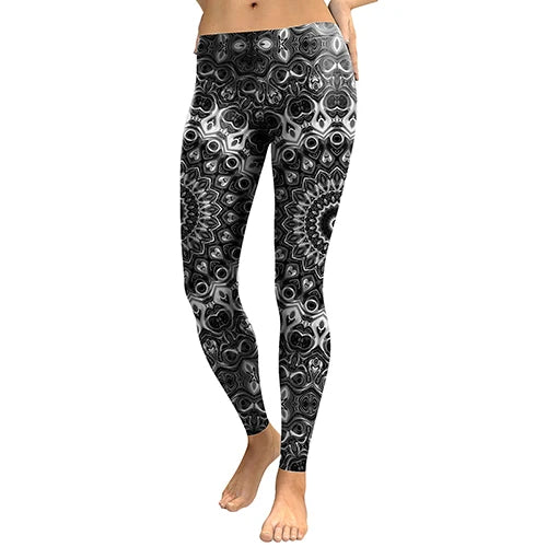 NADANBAO Women Leggings Mandala Flower Digital Print Slim Pink Fitness Woman Leggins Workout Plus Size High Waist Pants