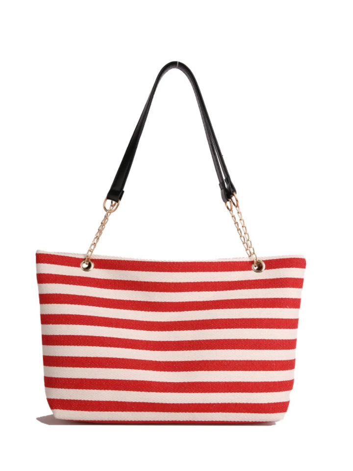 Striped Shoulder Bag with Chain Detail - Nikki &amp; Co. Boutique