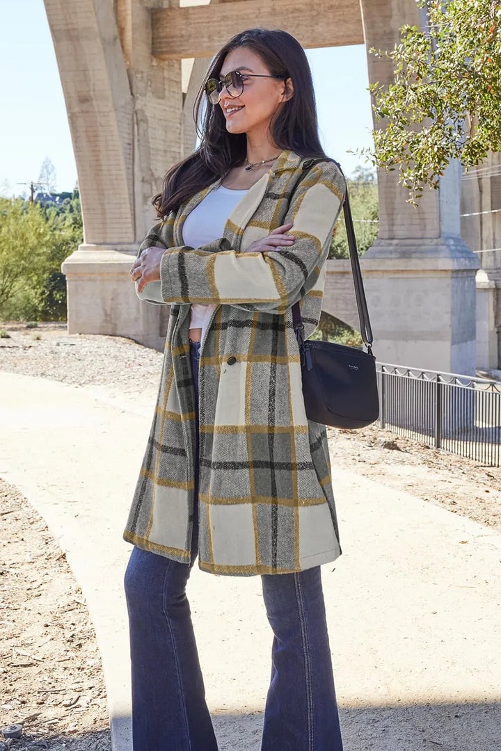 Double Take Full Size Plaid Button Up Lapel Collar Coat - Nikki &amp; Co. Boutique