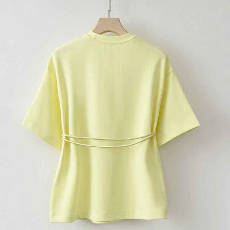 Summer Basic Yellow White Flower T shirt Top