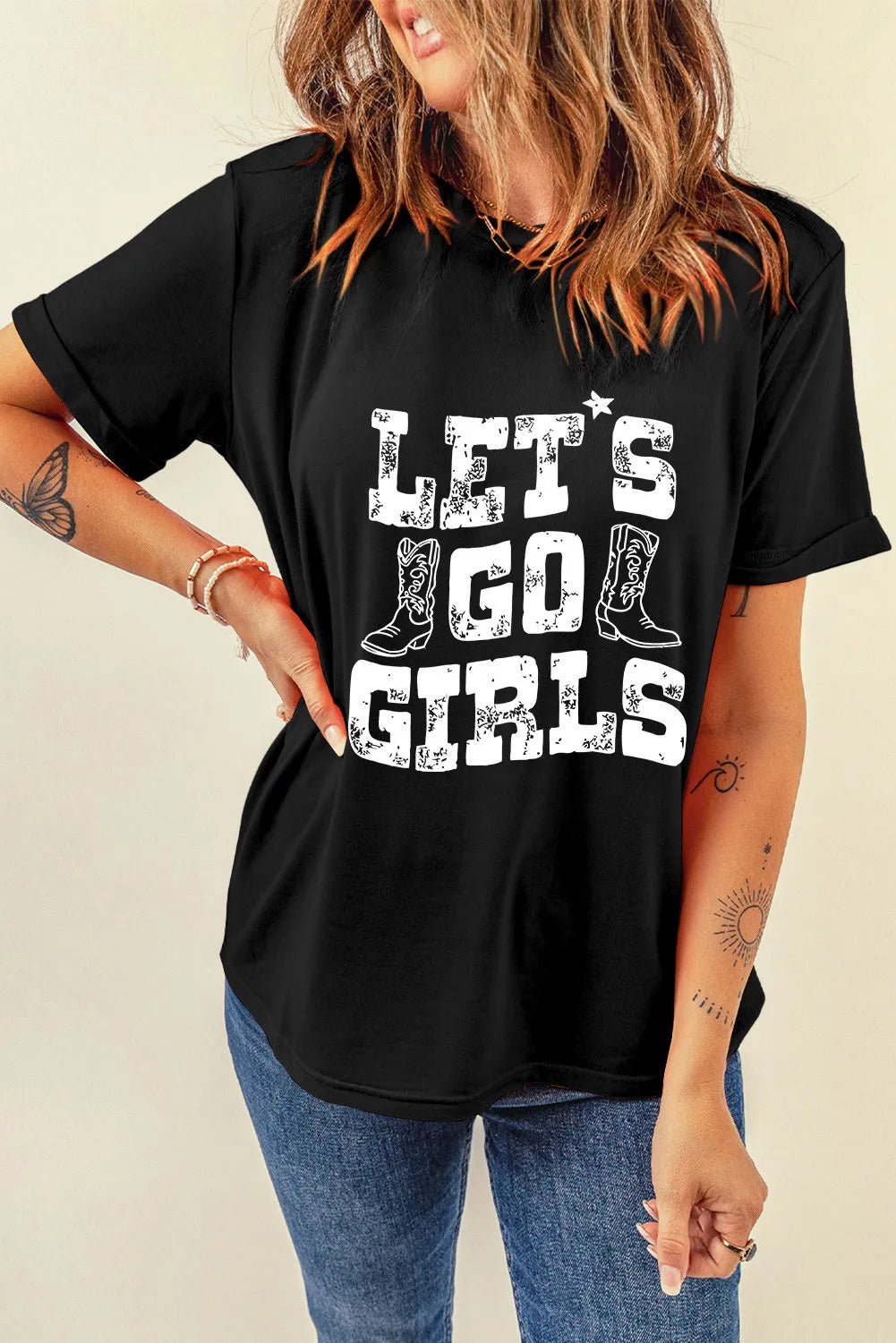 Letter Graphic Round Neck Shorts Sleeve T-Shirt - Nikki &amp; Co. Boutique
