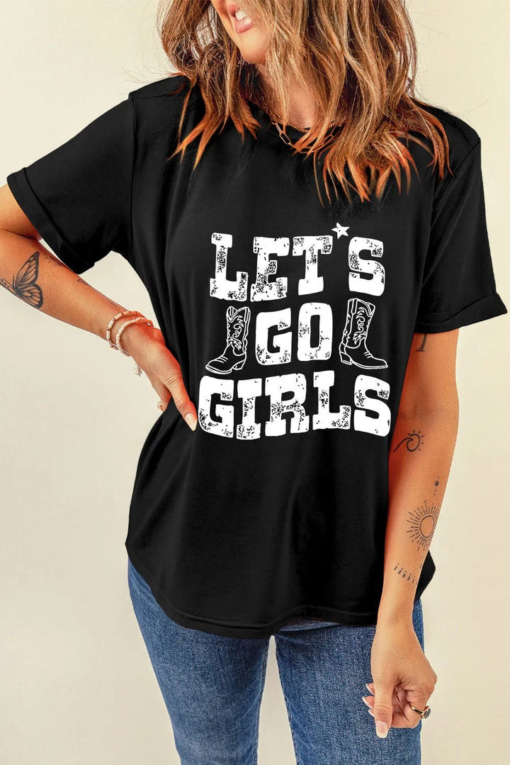 Letter Graphic Round Neck Shorts Sleeve T-Shirt - Nikki &amp; Co. Boutique