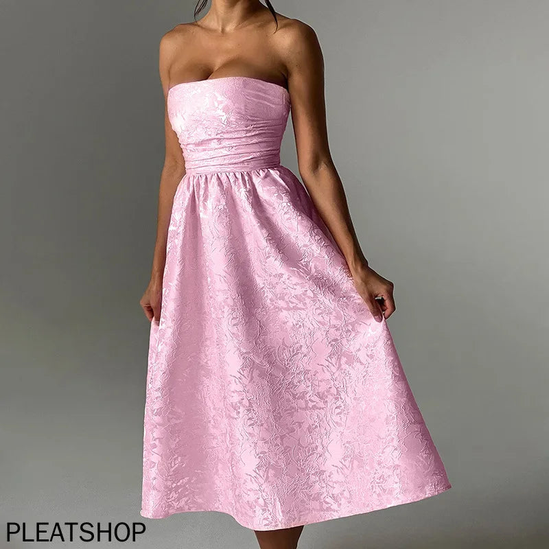 Women's New European and American Temperament Sexy Slim-fit Jacquard Satin Tube Top Dress