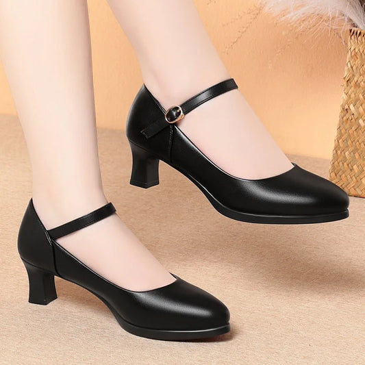 5cm Heels Flight Attendant Work Shoes Women Black Soft Comfortable Pumps Non-Slip Office Shoes for Standing All Day, Size 35-40