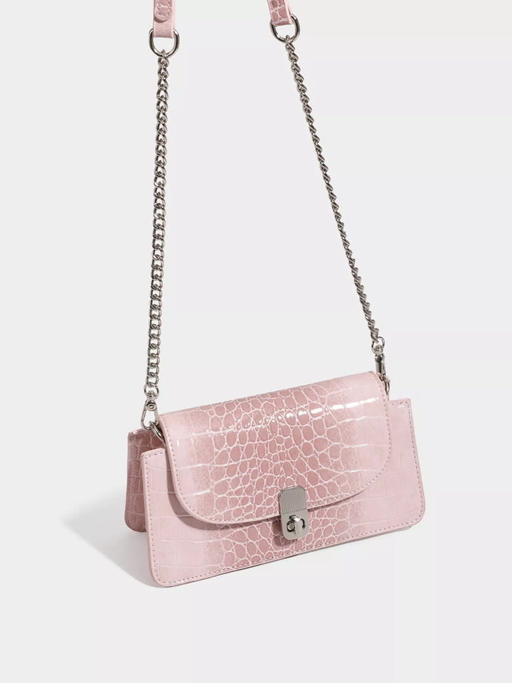 Crocodile Embossed Flap Crossbody Bag in Blush Pink - Nikki &amp; Co. Boutique