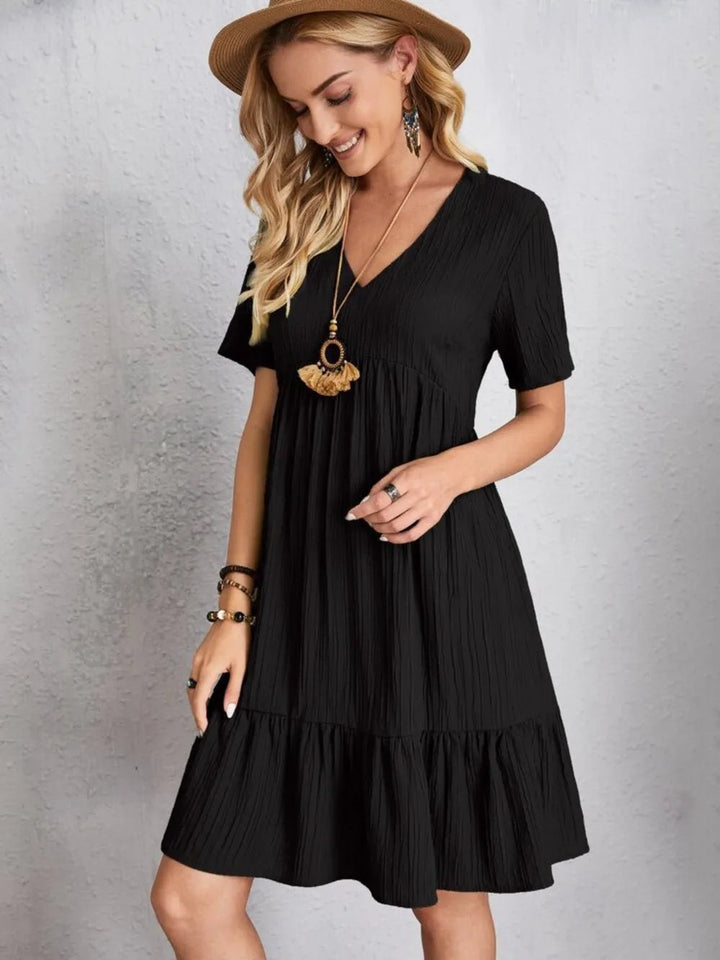 Full Size V-Neck Shorts Sleeve Dress | Nikki &amp; Co. Boutique
