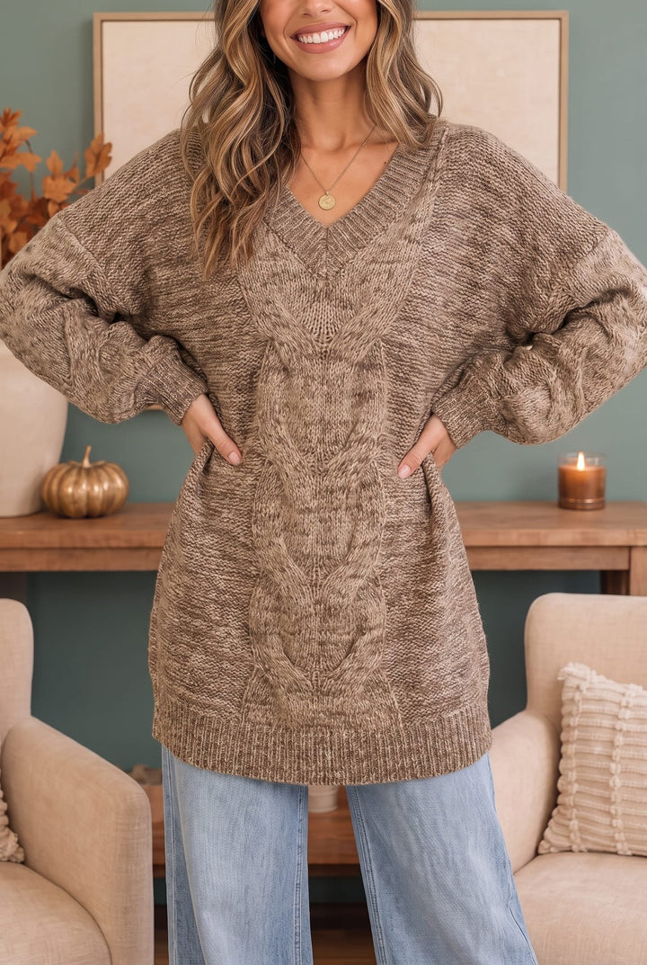 Friday Night Lights Cable Knit V-Neck Sweater - Nikki &amp; Co. Boutique