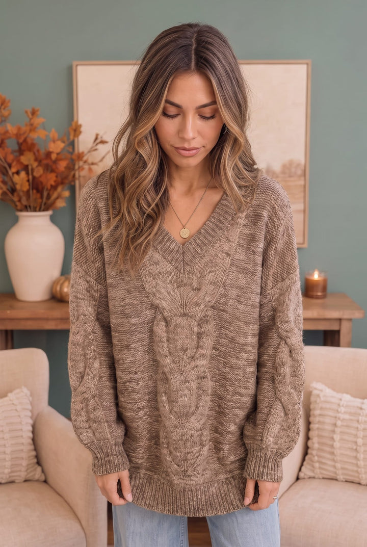 Friday Night Lights Cable Knit V-Neck Sweater - Nikki &amp; Co. Boutique