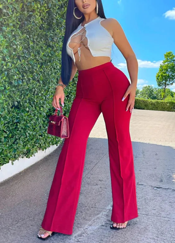 Women's Slim Bell-Bottoms Trousers Trendy Spring Autumn Pants Office Lady Solid Color Flared Trousers