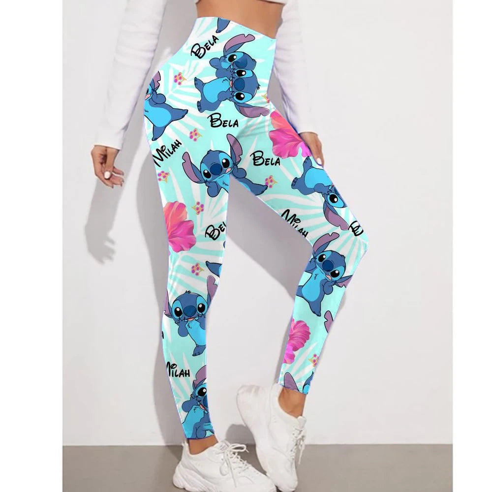 Disney Stitch Printed Tights Women's High Waist Sexy Push Up Hip Yoga Pants Gym Fitness Tights Abdominal Control Exercise Runnin