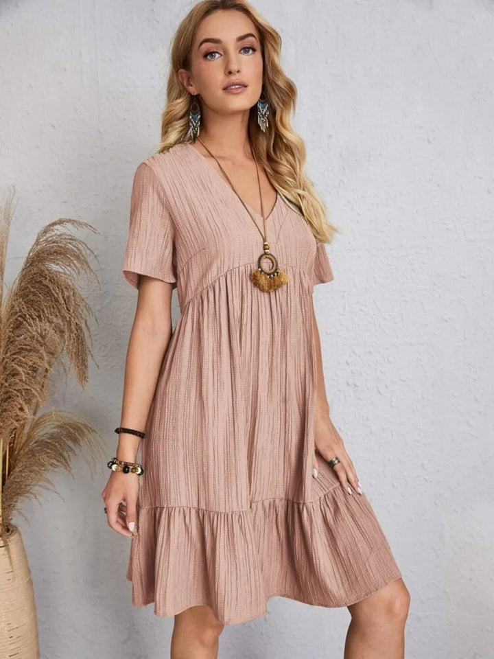 Full Size V-Neck Shorts Sleeve Dress | Nikki &amp; Co. Boutique