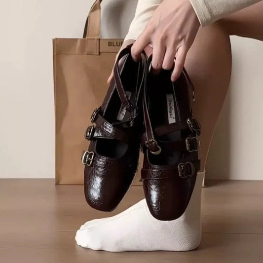 New Square Toe Heightened Inner Mary Jane Women's Shallow Mouth One Buckle Women's Shoes Versatile Flat Single Shoes