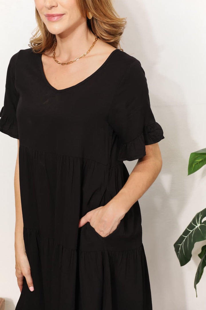 Mandy V - Neck Flounce Sleeve Tiered Dress - Nikki &amp; Co. Boutique