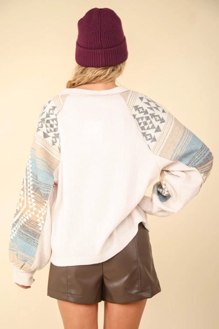 VERY J Printed Long Sleeve Round Neck Knit Top - Nikki &amp; Co. Boutique