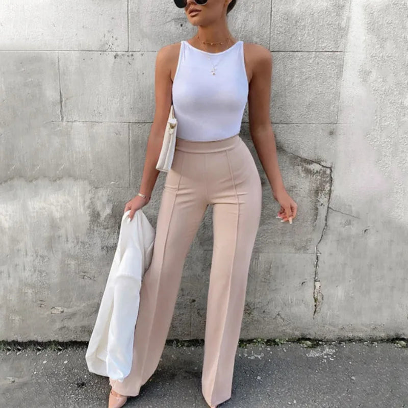 Female Casual Solid Pants Fashion High Waist Flare Pants Lady Office Elegant Long Pants For Women Spring Summer Womens Clothing