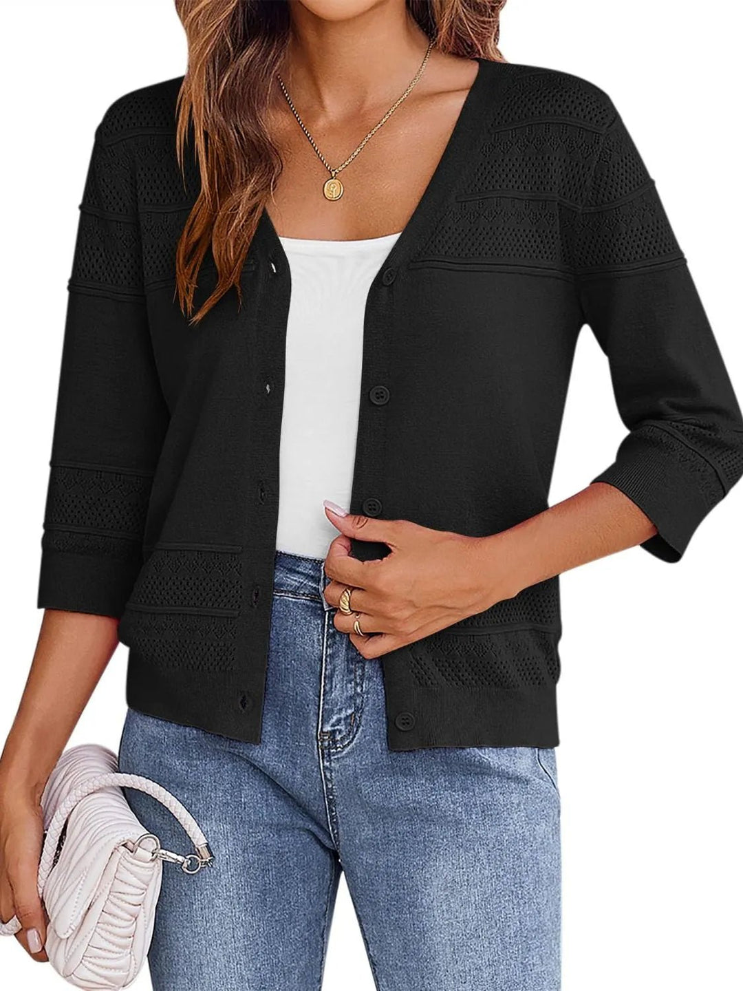 Button Up 3/4 Sleeve Cardigan - Nikki &amp; Co. Boutique