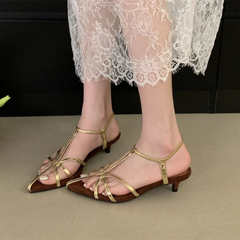 Bailamos Brand Women Sandal Shoes Fashion Pointed Toe Ankle Strap Ladies Elegant Gladiator Shoes Low Heel Pumps Mujer