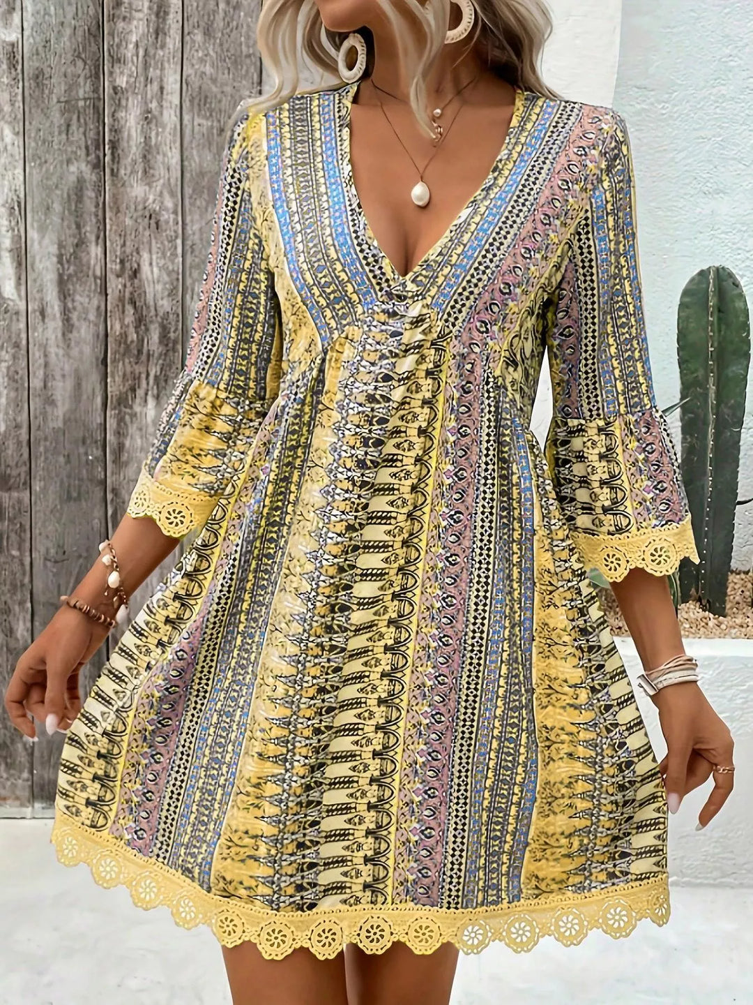 Printed V - Neck A - Line Dress - Nikki &amp; Co. Boutique