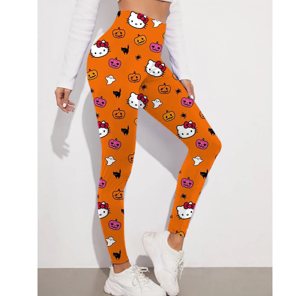 Fitness Women Sport Hello Kitty Kuromi print Waist Elastic Solid Yoga Leggings Gym Jogging Quick Dry Push Up Slim Pants Female