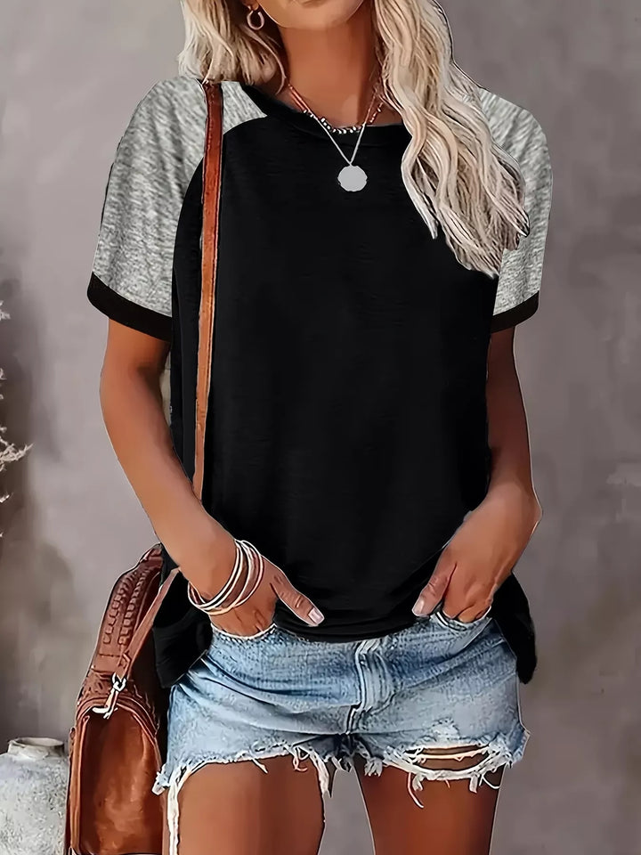 Plus Size Casual Color Block Raglan Sleeve T-Shirt | Nikki &amp; Co. Boutique