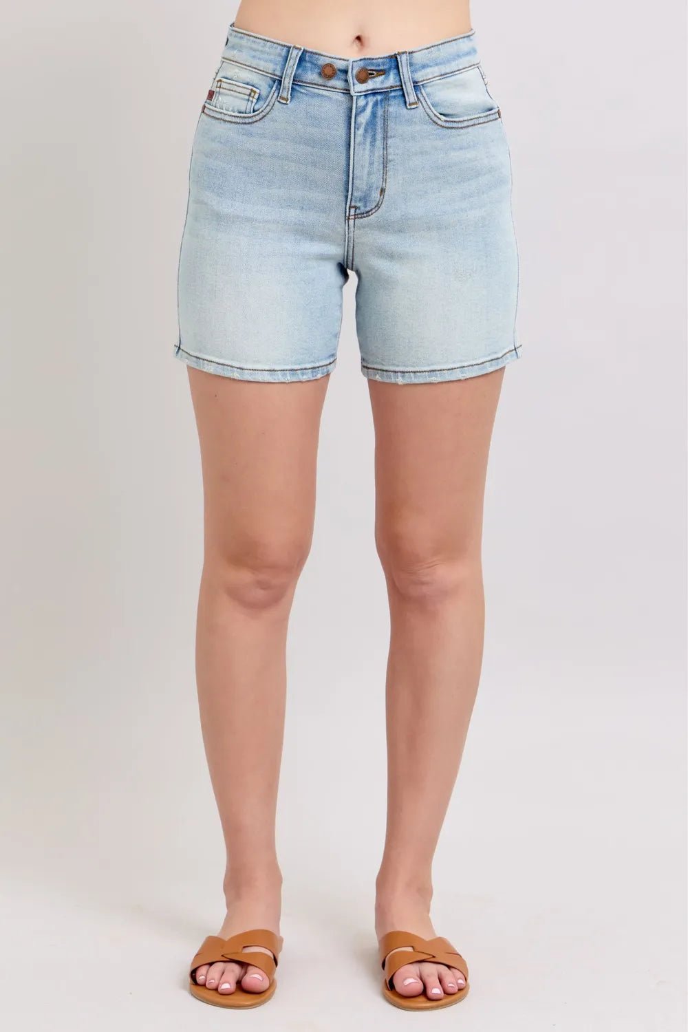 Judy Blue Full Size 2 Button Denim Shorts with Pockets Plus Size | Nikki & Co. Boutique
