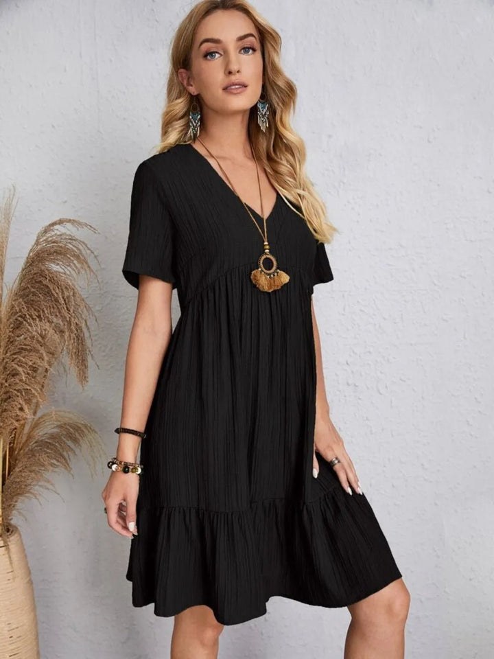 Full Size V-Neck Shorts Sleeve Dress | Nikki &amp; Co. Boutique