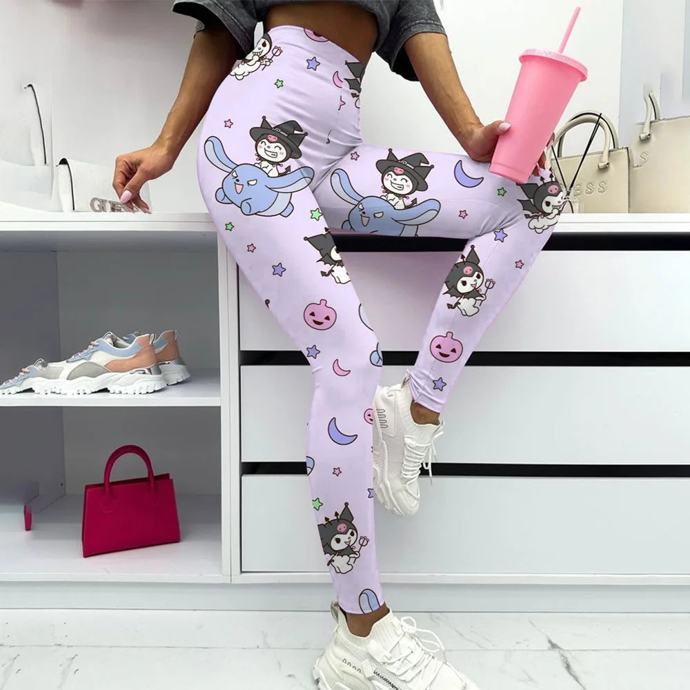 Hello Kitty print Yoga Pants Gym Leggings Women Girl Fitness Soft Tights High Waist Elastic Breathable No T Line Sports Pants