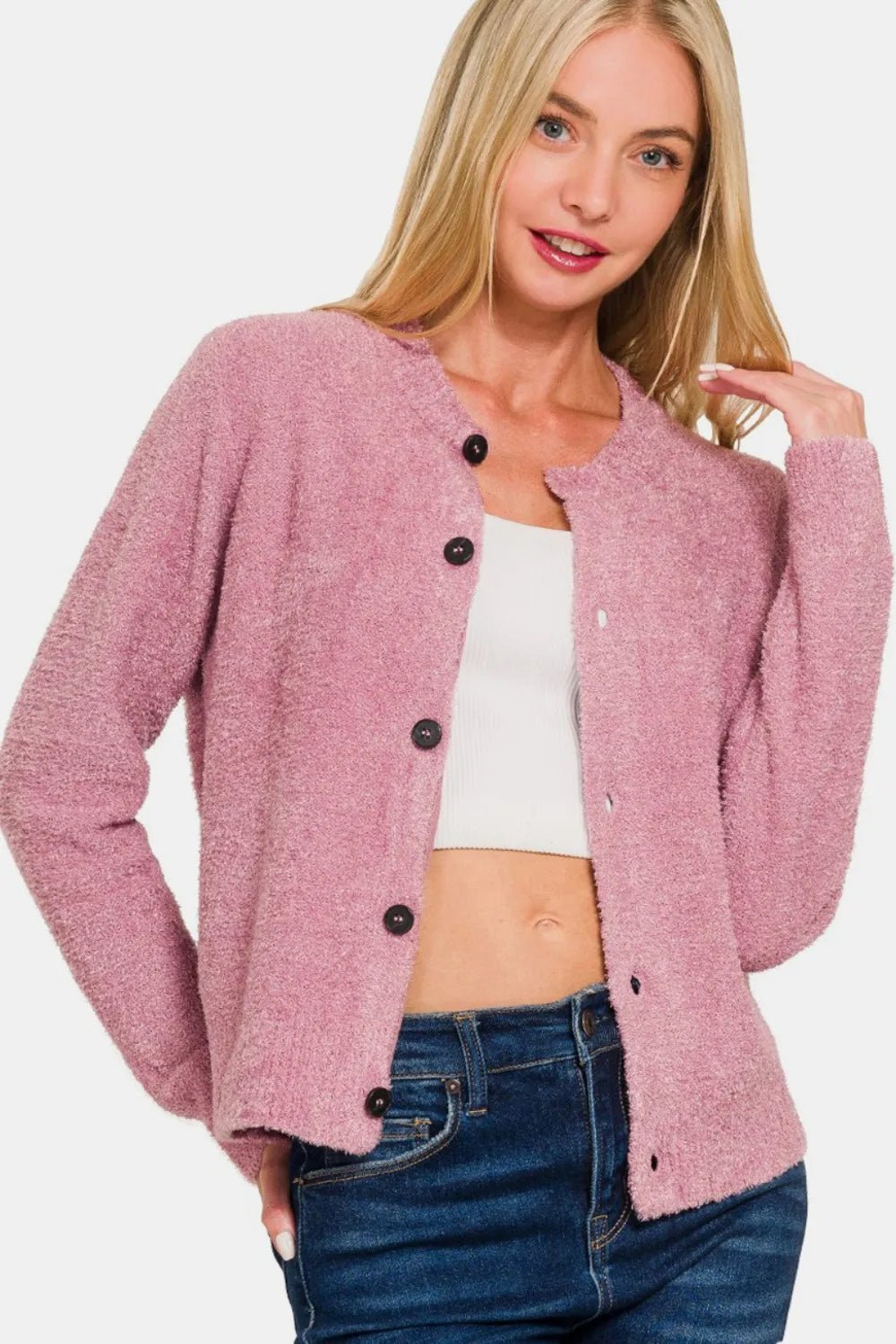 Zenana Button Down Long Sleeve Sweater Cardigan - Nikki &amp; Co. Boutique