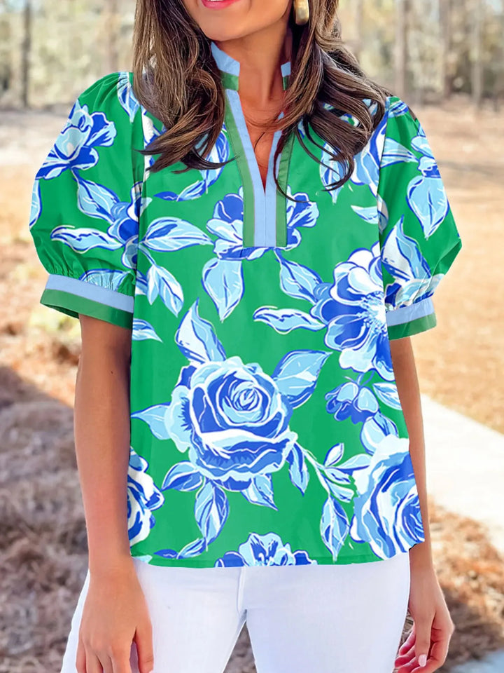 Floral Print Puff Shorts Sleeve Blouse - Nikki &amp; Co. Boutique
