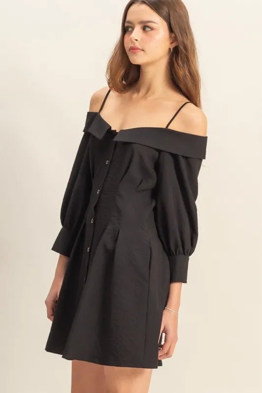 HYFVE Button Down Spaghetti Strap Mini Dress with Pockets in Black - Nikki &amp; Co. Boutique