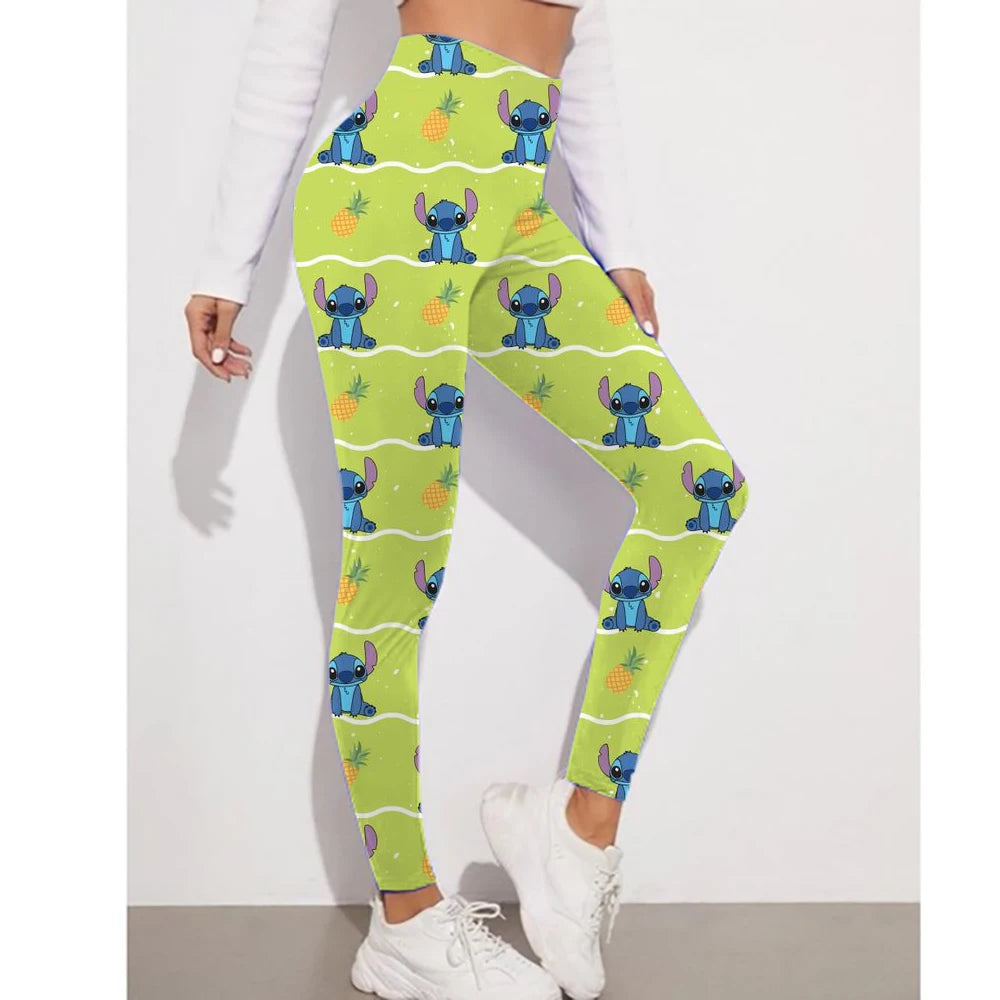 Disney Stitch Printed Tights Women's High Waist Sexy Push Up Hip Yoga Pants Gym Fitness Tights Abdominal Control Exercise Runnin