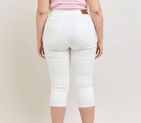 Judy Blue (NP) - High Waist Tummy Control White Capri Denim Jeans - Plus | Nikki &amp; Co. Boutique