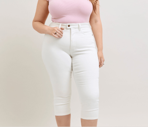 Judy Blue (NP) - High Waist Tummy Control White Capri Denim Jeans - Plus | Nikki & Co. Boutique