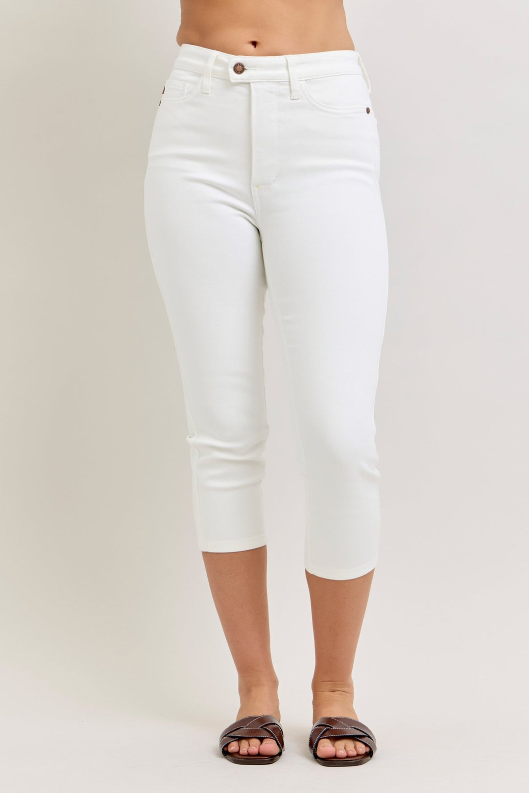 High Waist, Tummy Control, White Capri Denim Jeans (NP) - Nikki &amp; Co. Boutique