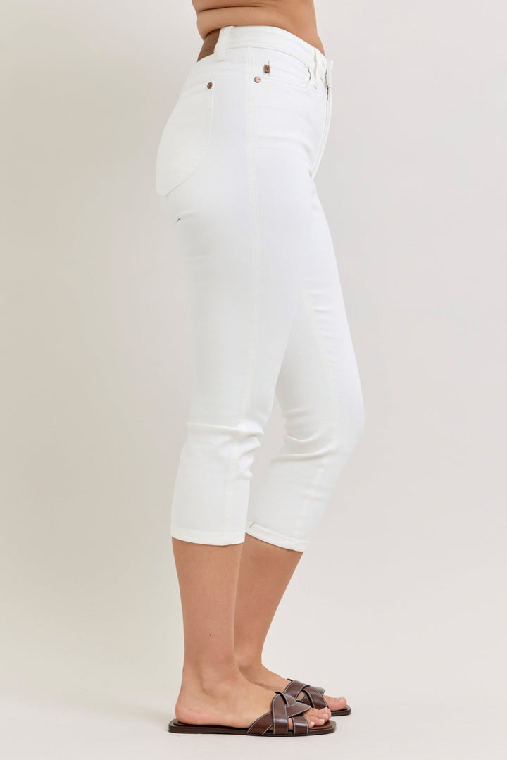 High Waist, Tummy Control, White Capri Denim Jeans (NP) - Nikki &amp; Co. Boutique