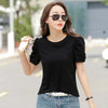Plus Size Puff Sleeve Basic T-shirt Women Loose Short Sleeve Knitted Shirts Female Solid Tees Ladies Summer Tops Harajuku New