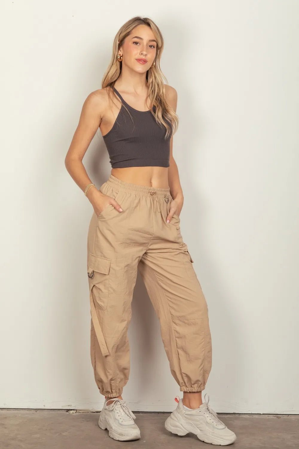 VERY J Elastic Waist Woven Cargo Pants - Nikki &amp; Co. Boutique