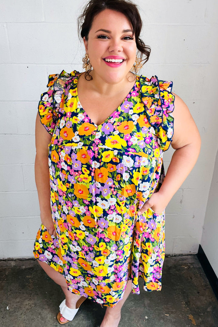 Indigo &amp; Lemon Floral Babydoll Ruffle Dress | Nikki &amp; Co. Boutique